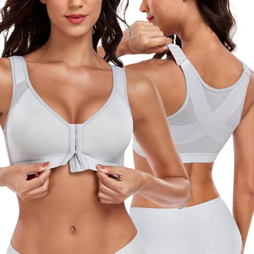 DotVol Kvinnors BH med bygellös framknäppning Push-up-effekt Korrigera Hållning Bralette-stil Plus Storlek för daglig användning Sport efter kirurgi | Racerback, ovadderad, stora storlekar, sport bra,rycksuttag, helskal, stabilt grepp, justerbara breda remmar, komfort