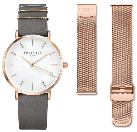 Rosefield Geschenkset The West Village Damenuhr Roségold Weißes Ziffernblatt mit Zwei Armbändern - WEGTR-X184