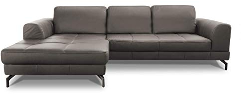 CAVADORE Ledergarnitur Benda/ Großes Ecksofa mit XL-Longchair links & Federkern / Inkl. Sitztiefenverstellung / 284 x 87 x 175 / Echtleder: Grau