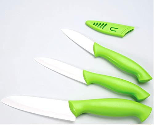 Eurotel Set di 3 coltelli in ceramica colore verde, universale 12,5 + frutta 10 + ufficio 8 cm - manico ergonomico - con custodia protettiva