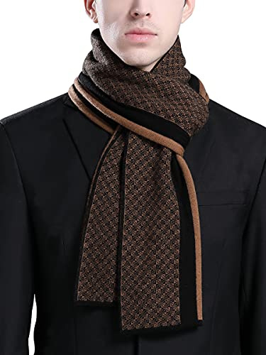 WANYING Otoño Invierno 6% Lana Bufanda para Hombre Bufanda de Punto Bufanda de Lana Casual Negocios - Pequeños Cuadros Negro y Marrón