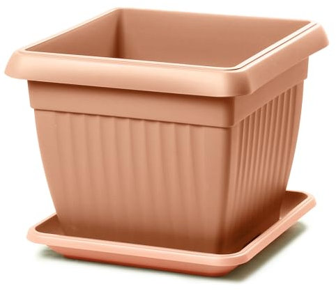 IMJ-Global Vaso Fioriera con Sottovaso per piante Fiori TERRA DKWT24-PKWT22 H20 da interno esterno Quadrato Terracotta 7 Litri 24x24x20 cm design Classico in plastica da balcone