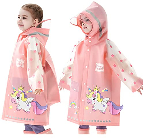 Hovkib Imperméables pour Enfants Garçons Filles Poncho de Pluie Léger Vestes de Pluie Dessin Animé Mignon Réutilisable Vêtements de pluie 1-8 Ans