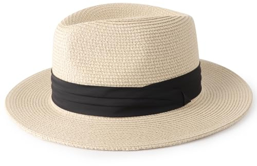 DRESHOW Mujeres Sombrero de Panamá Sombreros de Paja Sombrero de Verano Sombrero de Playa Fedora Sombrero de ala Ancha Sombrero de Paja UPF 50+