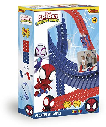 Smoby Toys - Spidey FleXtreme Schienen-Erweiterungsset (72 Schienen-Teile für 1,72 Meter & 2 Spinnennetze mit Saugnapf) - Zubehör zur Spidey FleXtreme Rennbahn
