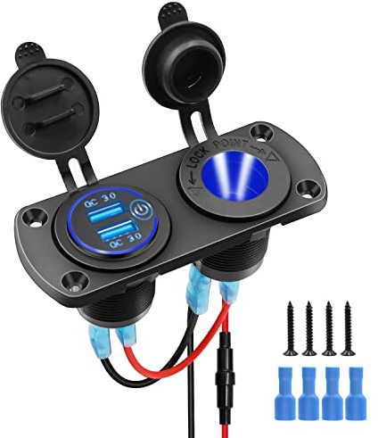 12v tändare USB-laddare Bil Bil Plug Panel Dubbel USB QC 3.0 laddare för bil, marin, båt, lastbil (Type A)