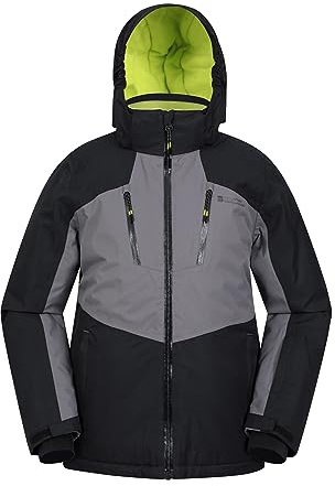 Mountain Warehouse Galactic Kids Waterproof Ski Jacket - Detachable Hood, Taped Seams, Breathable, Integrated Snowskirt - Winter, Skiing, Snowboarding Dark Grey Kids Size 7-8 Years