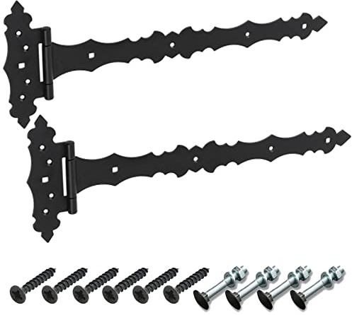 BRESKO Kreuzgehänge dekorativ Ladenband Scharnier T Bänder Torband Türbänder verzinkt 2er Set mit Schrauben (Schwarz, 400x50x170 mm)