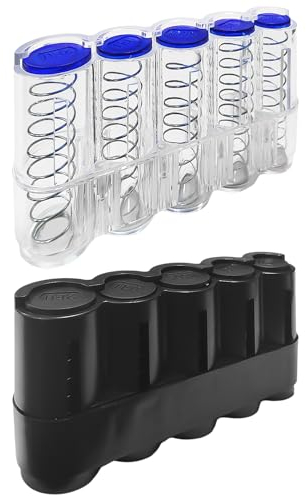 Münzsortierer, 2 Stück, 5 Löcher, Münzbox mit Feder, geeignet für Kellner, Fahrer, Verkäufer (Schwarz, Transparent)