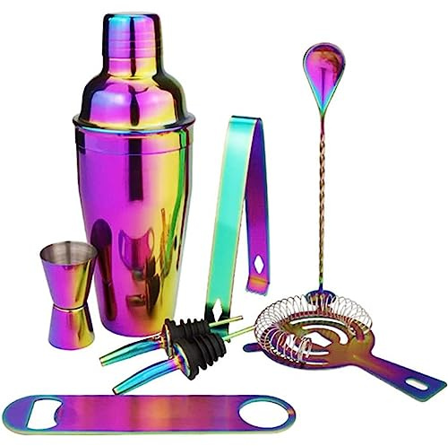 Zenithia 8 Piezas Arcoíris Juego de Coctelera,Coctelera Profesional,Kit de Barman para Mezclar Bebidas,Regalos para Hombres,papás,Mujeres,Amantes de los cócteles