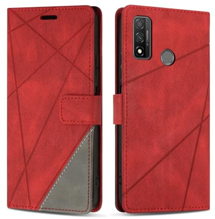 SONWO Coque pour Huawei P Smart 2020, Protection Housse Etui en Cuir PU Portefeuille avec Emplacements Cartes et Fonction Support pour Huawei P Smart 2020, Rouge