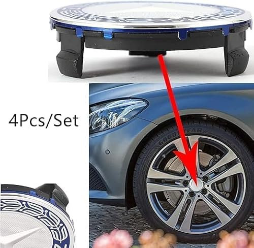Kayserena Mercedes Tapas Centrales 4Pcs/Set Tamaño OEM Repuesto para Tapas de Centro de Rueda Be-nz Tapas 75mm/2,95'' (Azul)