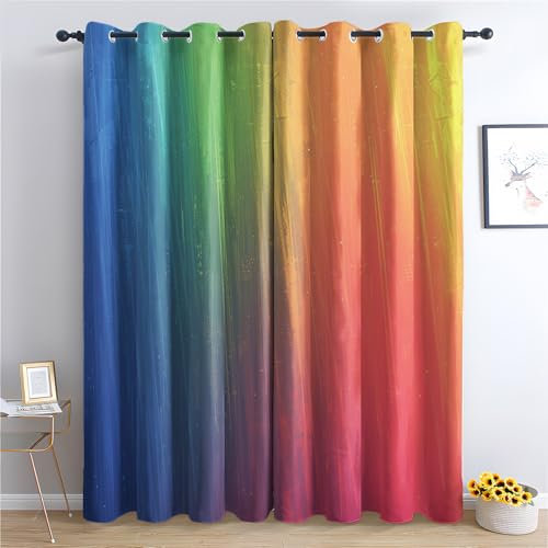 SZLYZM Ombre Bunt Vorhänge, Verdunklungsvorhänge mit Muster Farbverlauf Mehrfarbig Modern, Vorhang Blickdicht mit Ösen, Gardinen für Wohnzimmer Schlafzimmer Deko 2er Set - 160x132 (H X B)