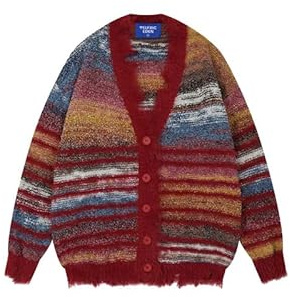 Aelfric Eden Cárdigan de punto para mujer, cárdigan con botones, punto grueso, cárdigan de punto de manga larga, suéter frontal abierto, otoño, invierno y Navidad, rojo, L