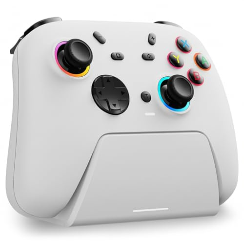 DuLingKer PC Controller mit Ladestation, Wireless Controller für Switch 2/Switch/PC Windows/Steam/OLED/Lite mit Hall Effekt Trigger/Joystick(Kein Drift), RGB Licht, M1/M2 Taste Weiß