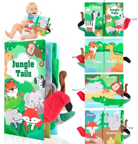 Babybuch Baby Stoffbuch Buch,Spielzeug 0 Monate, 3D Bilderbuch Stoffbücher,Fühlbuch Knisterbuch Baby,Thema Dschungeltiere Spielzeug Baby, 3D Stoffbuch Baby für Jungen Mädchen