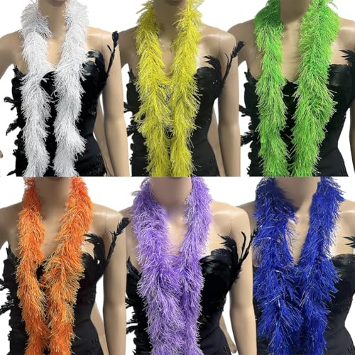 JIHUOO Lot de 6 boas en plumes artificielles colorées de 1,5 m - Boas pelucheux pour Halloween, mariage, Noël, décoration d'intérieur