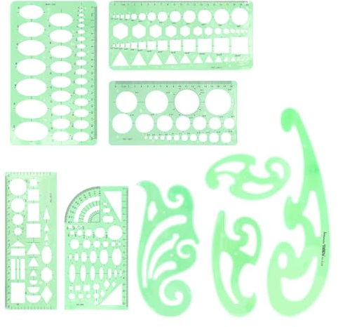 Luxvara 9 Pièces Règle Géométrique Plastique, Gabarit Cercle Regle Pochoir, Modèles de Mesure en Plastique, Gabarit de Dessin, Courbe et Règle de Modèle Set pour Croquis et Schémas, Bureau et Ecole