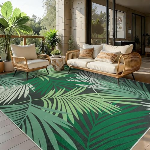 Cekene Indoor Outdoor Rug Green 200x300cm Large Outdoor Rug for Garden Washable Rug Living Room Tropics Flat Woven Carpet for Garden Patio Backyard Deck Bedroom Dining Room