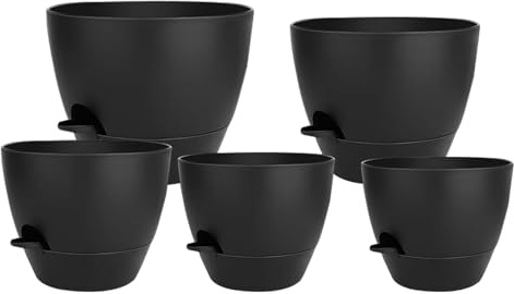 Inomhusväxtkrukor – självvattningsset, 16,5 cm trädgårdsförsörjning med fat, blombehållare i harts med vätska, planteringstillbehör med vattenförvaring, bottenbevattningsdesign för utomhus balkong