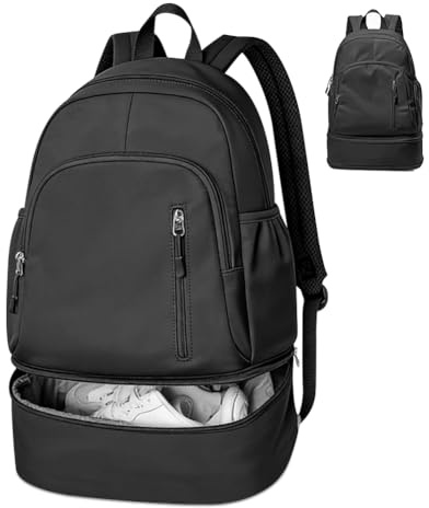 FARYODI Ryggsäck för sport med fack för skor och näsväska, unisex, vattentät, för fritid, sport, resor, simning, yoga, gymmet, Svart, /, Minimalistisk