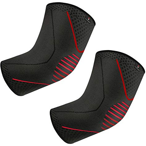 NV Compression Armbågsärm/stöd (ett eller par) Essential Race & Recover Premium ärm för tennis och golfarmbåge, tyngdlyftning, artrit, tendinit, träning (enkel - svart/röd, liten)
