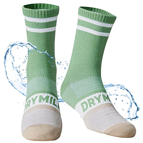 DRYMILE Slim Waterproof Socks, Thin Moisture Wicking Waterproof Socks for Men & Women, Golf, Cycling, Trekking - Crew, Green/Sand, S