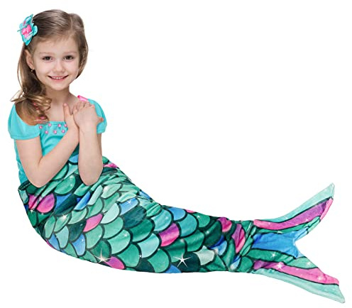 WERNNSAI Mermaid Tail Blanket-Unique Scale Tail Blanket for Birthday Gifts | 140 x 60cm,Soft Flannel Fleece,Green Scale,All Seasons,Christmas,Camping, Reading,Machine Washable,Durable,Portable