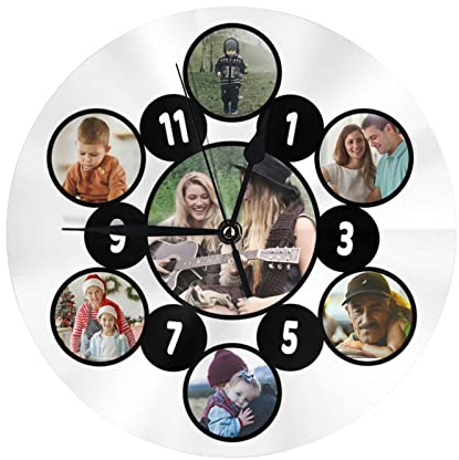 Personalisierte Runde Fotouhr, Benutzerdefinierte Wanduhr mit Foto Text, Personalisierte Hängende Zeitschaltuhr, Personalisierte, Nicht Tickende, Geräuschlose Runde Uhr für Küche, Wohnzimmer