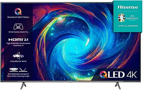 Hisense 55 Inch 144Hz QLED Gaming TV 55E7KQTUK PRO - 144Hz VRR, HDMI 2.1, Freesync Premium, Quantum Dot Colour, VIDAA U7, and Youtube, Freeview Play, Netflix and Disney+ (2023 Model)