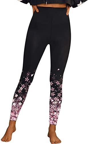 Legging for Women UK Plus Size Flower Pattern Shiny Print Stretch Seamless Long Yoga Pants Body Sculpting Fashion Waist Hip Lift Tummy Slim Tight Pant Exercise Fitness Training Trouser