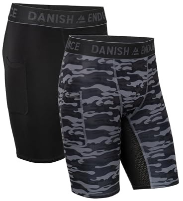 DANISH ENDURANCE Kompressionsshort Män, Inget skav, 2-pack | Kompressionsshorts, snabbtorkande med skavfri komfort och sidofickor, för gym, löpning och intensiv träning