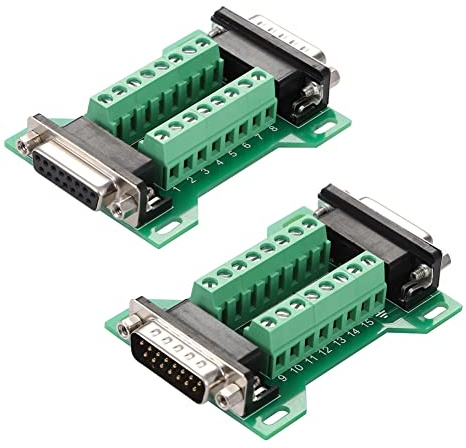 Jienk 2Pcs DB15 Male to Female Terminal Breakout Board, RS232 D-SUB Serial to 15pin Port Terminal Block Gender Changer Connector