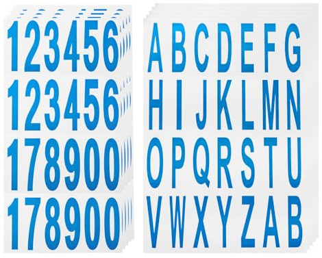 QUARKZMAN 10 Feuilles de Chiffres et de Lettres pour Boîte aux Lettres en Vinyle Réfléchissant Imperméable Autocollants de Numéro et de Lettre, Bleu Sur Blanc