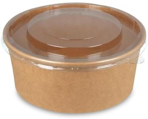 Generico 50 150 ciotole di carta KRAFT CON COPERCHIO 750 ml Bowls Zuppiera Poke monouso, CIOTOLE di cartone per zuppa biodegradabili, per feste, matrimoni, picnic (50 pezzi)
