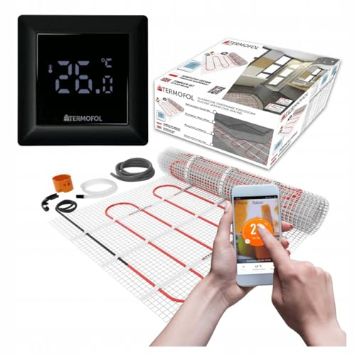 Termofol Set värmematta med termostat H6 WiFi, svart – elektrisk golvvärme, badrum, vardagsrum, värmefolie med värmekraft 150 W/m2, yta 3 m² – med digital värmetermostat