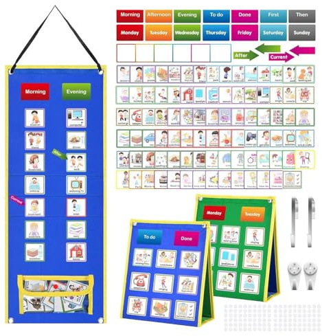 Visuellt schema för barnsysslor, visuellt skolschema för barn,Hem & skola sysslor Fickdiagram | Rutinschema morgon sänggående för småbarn, hem- och skolsysslor Fickdiagram för hemskolaplanerare
