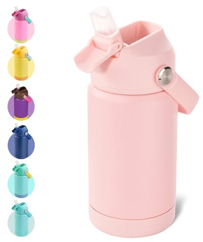 Hawthyhome 360ml/12oz Kinder Edelstahl Isolierte Wasserflasche mit Strohhalm - Auslaufsicher Heiße kalte Getränke -KinderThermosflasche BPA-frei für Jungen Mädchen Kleinkind Kinder Rosa