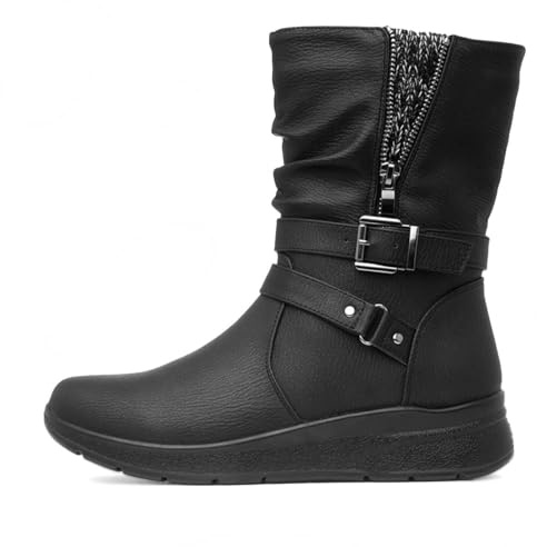 Softlites Womens Black Zip Up Wedge Calf Boot