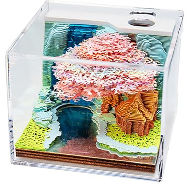 KALWEL,Artsy Pads,3D-kalender 2025,3D Memo Pad,3D-kalender, blomfrukt berg trädhus, 3D tredimensionell klibbig anteckning pappersskulptur, arkitektonisk liten presentdekoration, rivbar klisterlapp