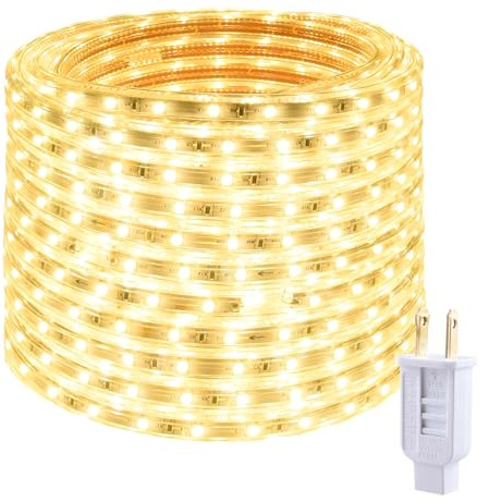SenwenDeng 110V 2 Wire Warm Led Strip Lights Outdoor 50ft 3000K Led Rope Lights Indoor Waterproof Flexible Cuttable Connectable with UL Listed Power Supply for Home Bedroom Garden Decoration