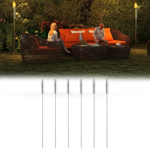 Aufun Set di 6 torce da giardino in acciaio inox di alta 115 cm, con sicurezza per bambini, adatte per giardino, terrazza, campeggio, all'aperto, olio da 330 ml, lampada a olio con stoppino, torce