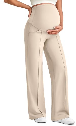 G4Free - Pantaloni da yoga con tasche sulla pancia, elasticizzati per lavoro, gravidanza, gamba larga, pantaloni da riposo, XXL