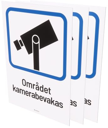 Nosico Området Kamerabevakas – Dekal för Övervakning, 3-pack, Svenska, Varningsdekal, Klistermärke, Vinyl, A6, 105 x 148 mm