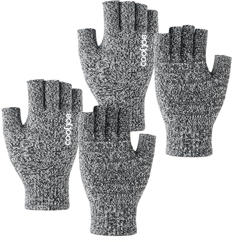 COOLJOB 2 Paar Fingerlose Handschuhe Herren Damen, Warme Ohne Finger Strickhandschuhe, Rutschfeste Handschuhe für Arbeiten im Haus und Sport im Freien (Schwarz & Weiß, Größe L)