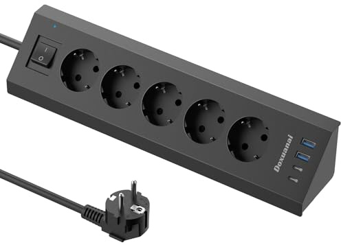 Steckdosenleiste USB, Desktop Ecksteckdose USB C mit Schalter, Mehrfachsteckdose mit 2M Verlängerungskabel für Küche,Büro-Schwarz