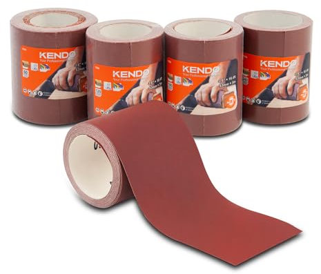 KENDO Schleifpapier Rolle - 4 Schmirgelpapier Rollen 93mm x 5m - Körnung fein bis grob 60/120 / 180/240 - Geeignet für Handschleifer, Schwingschleifer und Materialien wie Holz, Metall etc.
