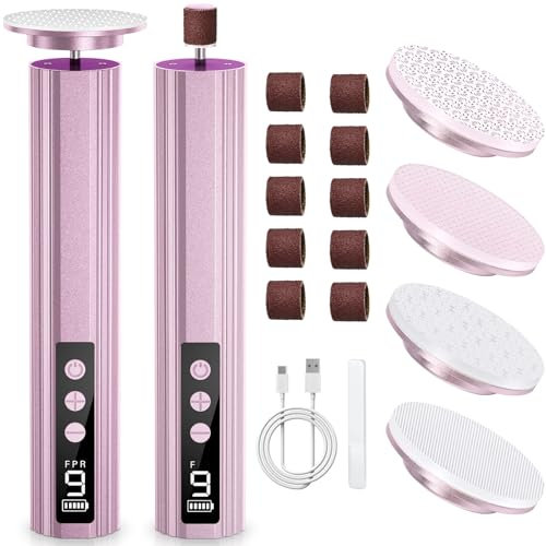 Ehomfory 2-in-1 Hornhautentferner Elektrisch Kabellos, 9 Einstellbare Geschwindigkeit PediküRe Set mit LED-Anzeige, Elektronisch Fußpflege Hornhautfeile, Elektrisches Maniküre-Set für Damen