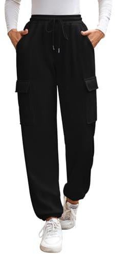 Pantalon Chandal Termico Mujer Invierno Forro Polar Pantalones Cargo Deportivos Pantalón Jogger Comodos de Exterior Casa Deporte, Negro M