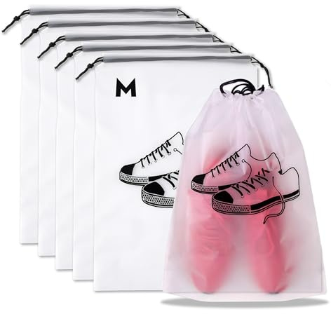 Lammcou Bolsa para Zapatos Impermeable, Fundas Transparentes de Almacenamiento con Cordón de Cierre, Bolsa con Cordón para Viaje y Maleta (Grande, Mediano), Shoe Bag for Travel (5, Black, M)